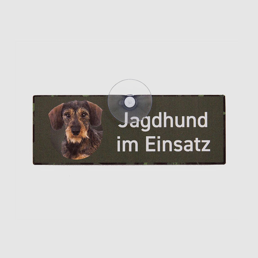 Jagdschild mit Saugnapf "Jagdhund im Einsatz - Dackel / Teckel Rauhaar"