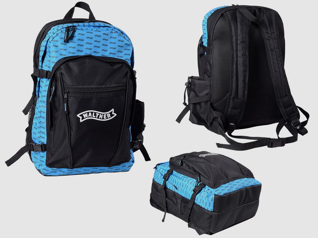 Rucksack Walther BigBag 49 x 29 cm blau schwarz mit Walter Logo fĂĽr Luftpistolen LP300 LP400 LP500 viele Taschen