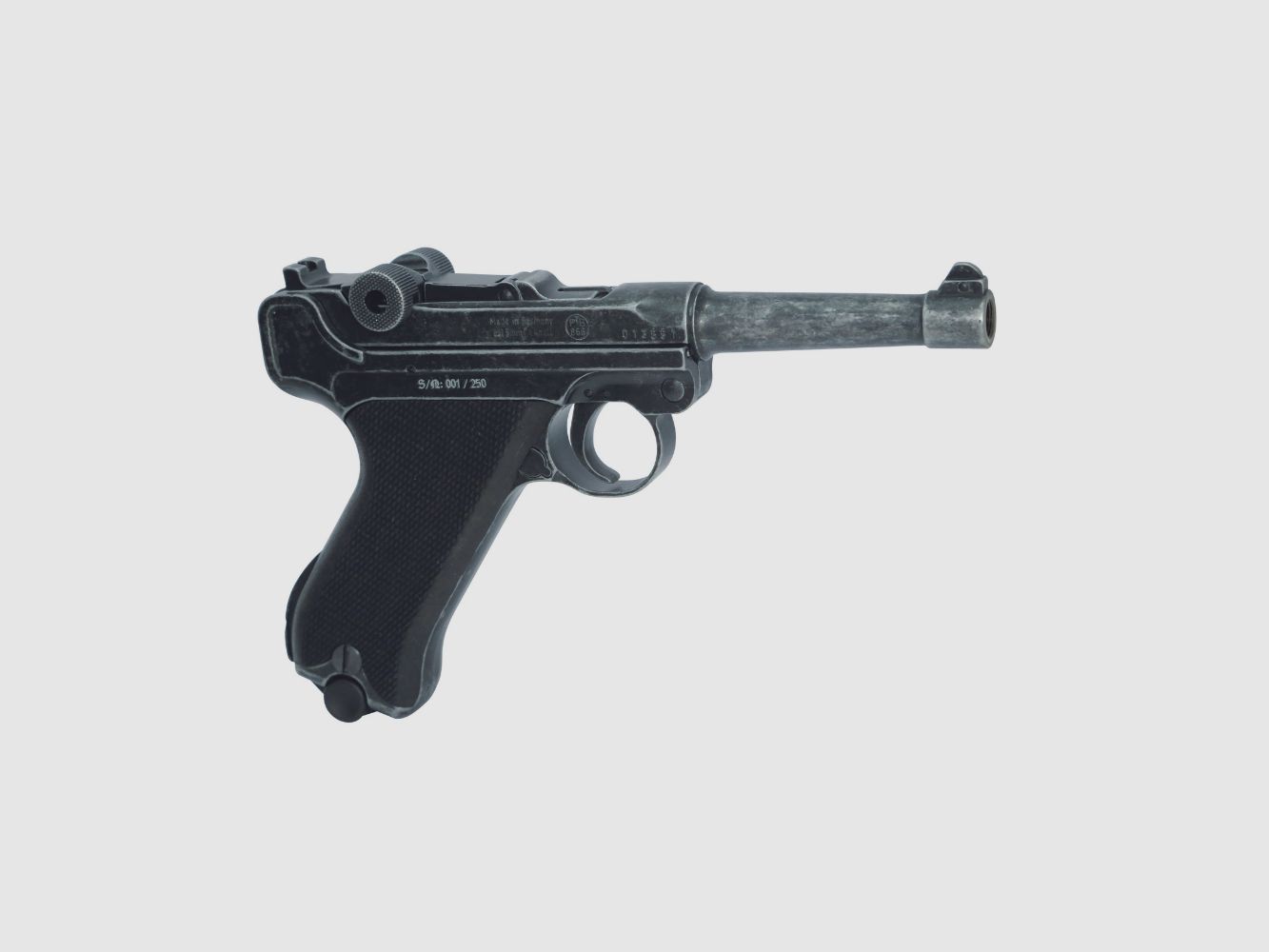 ME P08, Jubiläumswaffe antik 110 Jahre, schwarzer Holzgriff