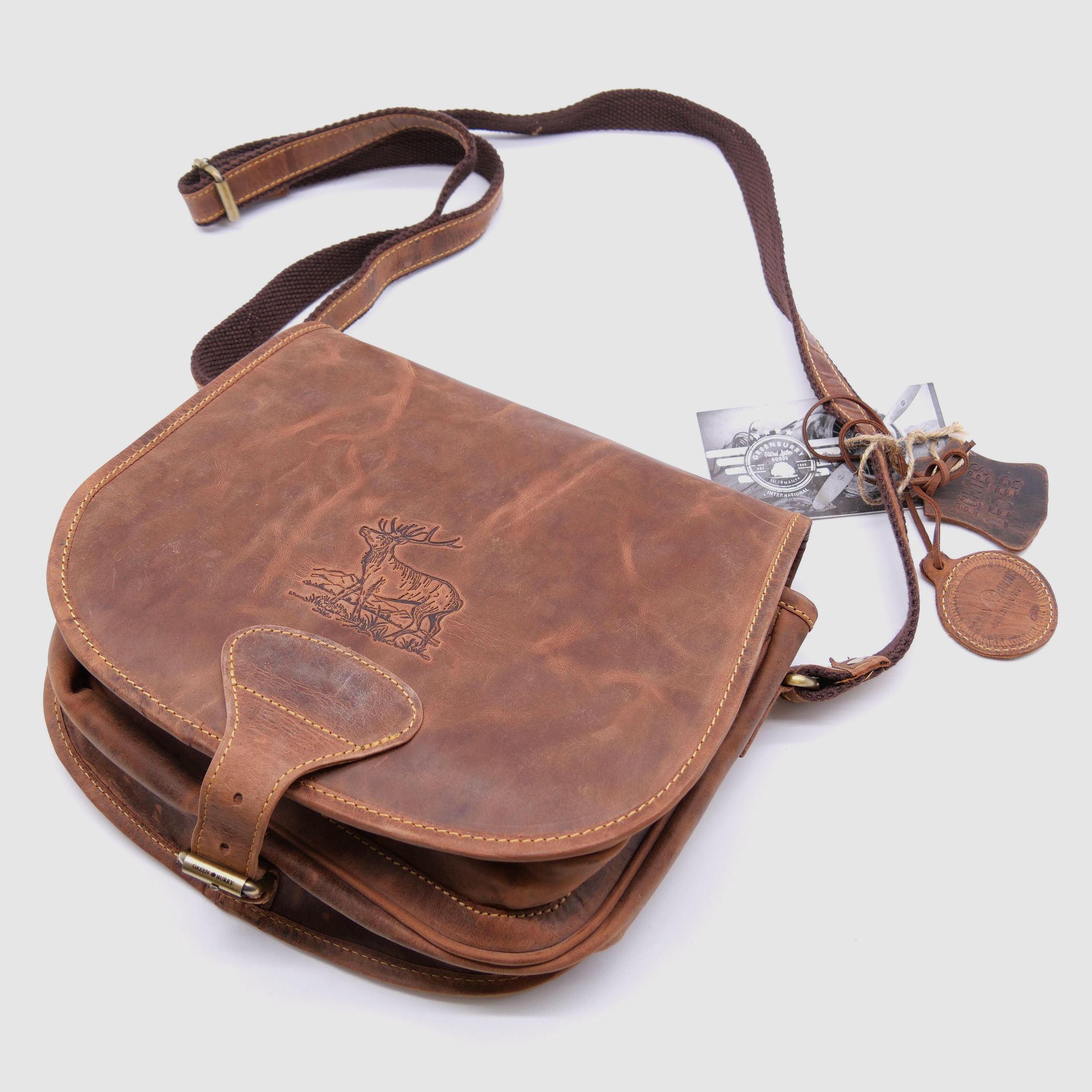 Greenburry Leder Jagdtasche Tragetasche Hunting Bag braun 1638-STAG3-25