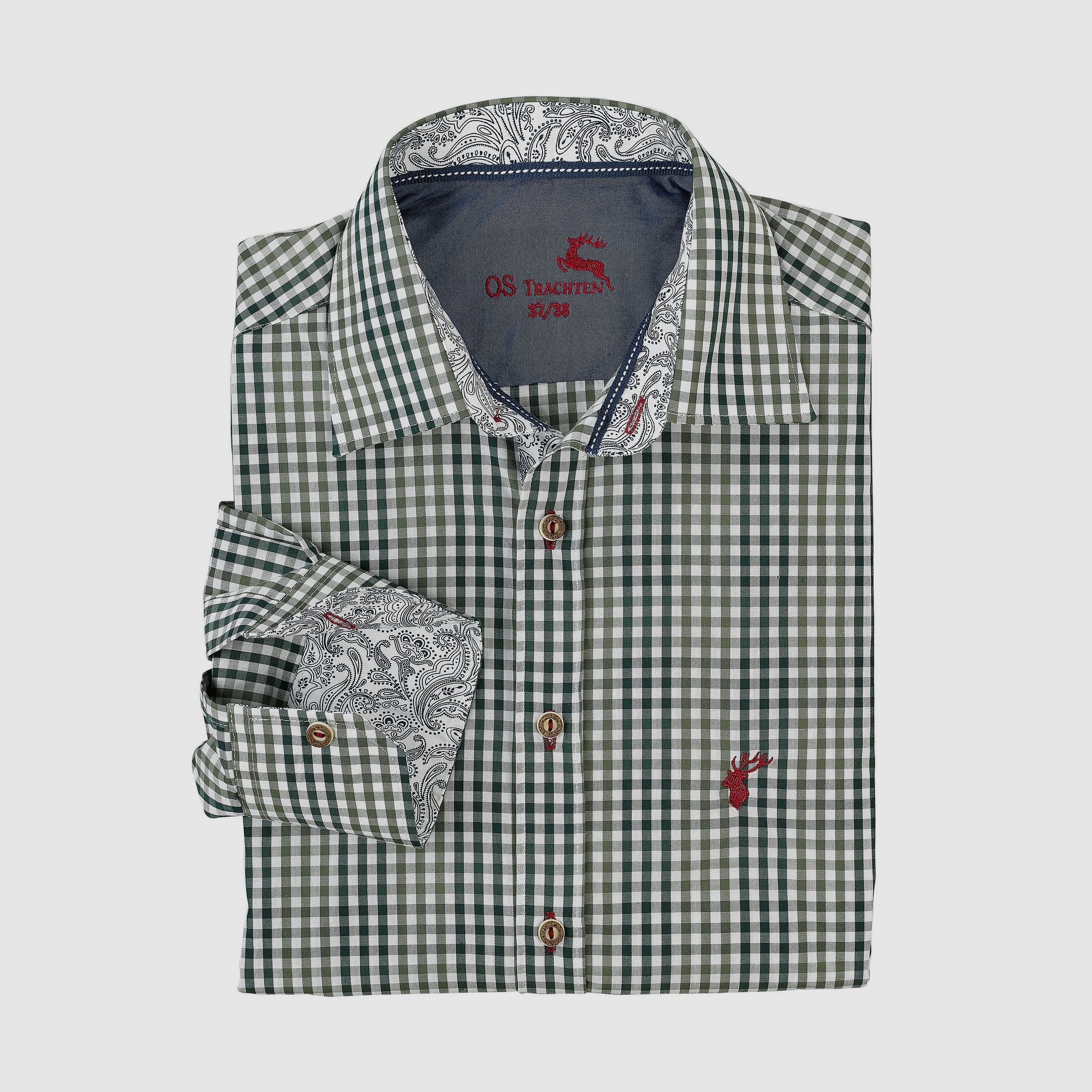 OS-Trachten Camicia da Uomo a Manica Lunga, Slim Fit