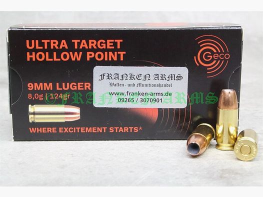 Geco 9mm Luger UTHP 124gr. 8,0g 50 piezas precios por cantidad Luger UTHP 124gr. 8,0g