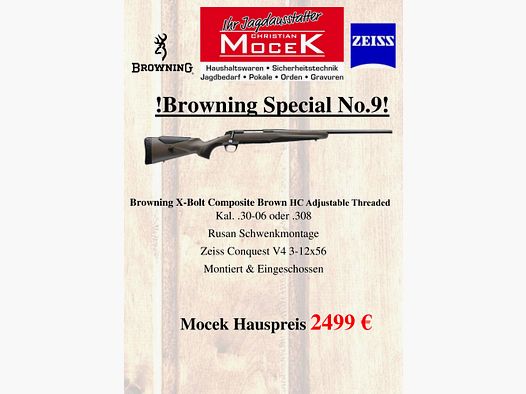 Browning X-Bolt Composite Brown HC Regulowany z Gwintem, z Zeiss Conquest V4 3-12x56