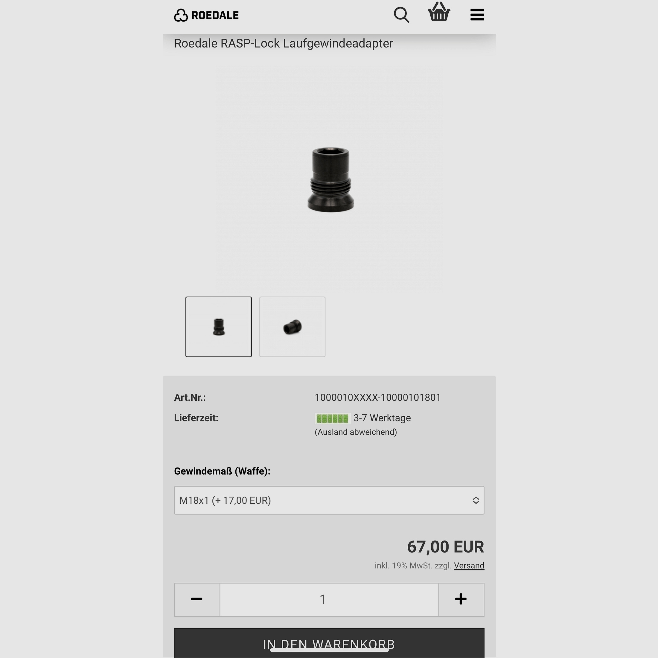 Roedale RASP Adapter Gewindeadapter