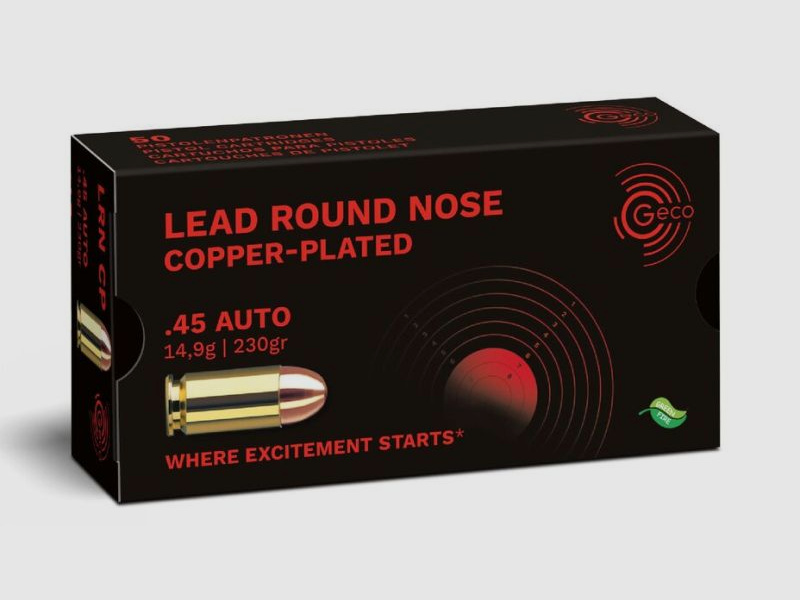 GECO .45 Auto Lead Round Nose, copper-plated 14,9g/230gr - 50 Patronen