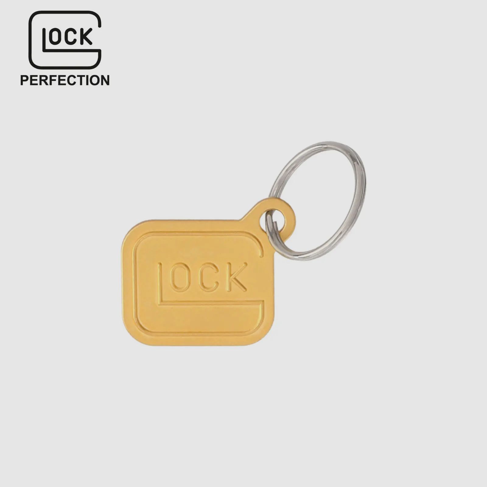 Glock Schlüsselanhänger „Logo“ – Metall vergoldet – Gold – ca. 2,8 × 2,4 cm