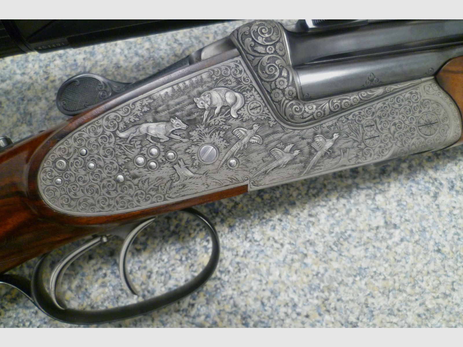 Seitenschloss - Bockdrilling Ludwig Borovnik Ferlach 16/70 & 7x65R & .22 Hornet