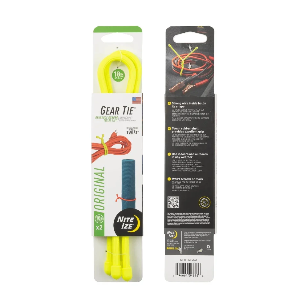 Flexible Gear Tie 18'' – 2-pack – Neon Yellow – GT18-33-2R3 – Nite Ize, image 2 of 2