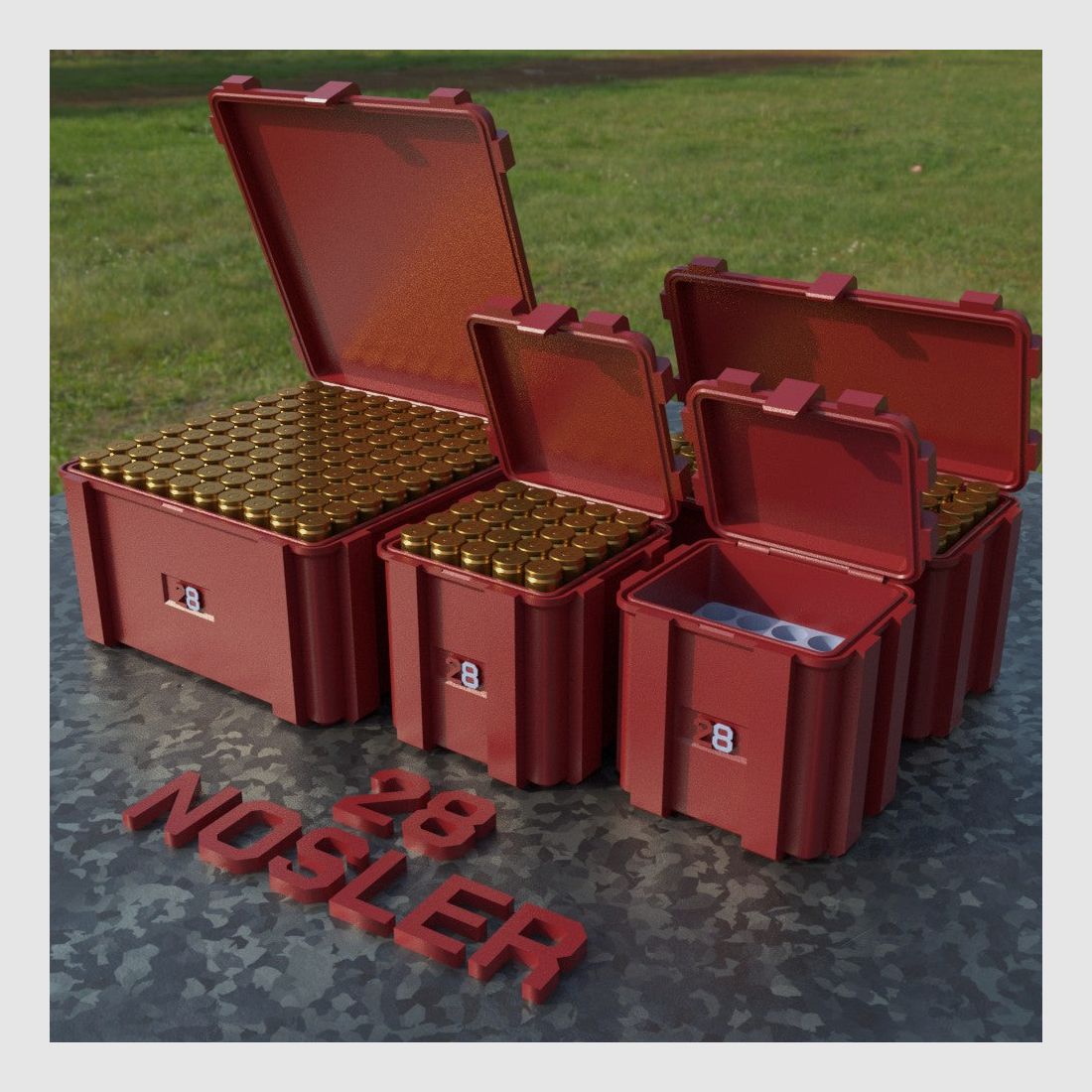 Filamelt ammunition box / .28 Nosler / 'flip lid' / cartridge box, ammo box