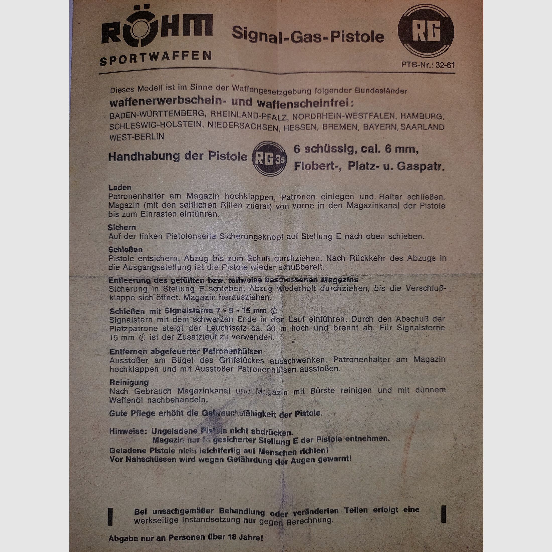 Pistola a segnale/gas Röhm RG3 (6 mm Flobert) + accessori originali, confezione originale