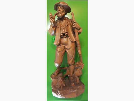  Südtiroler Holzschnitzerei "Jäger mit Hund" 50 cm, handgeschnitzte Holzfigur -