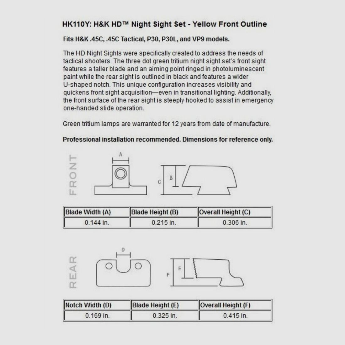 Trijicon N-Sight Set HD XR yellow H&K pistol