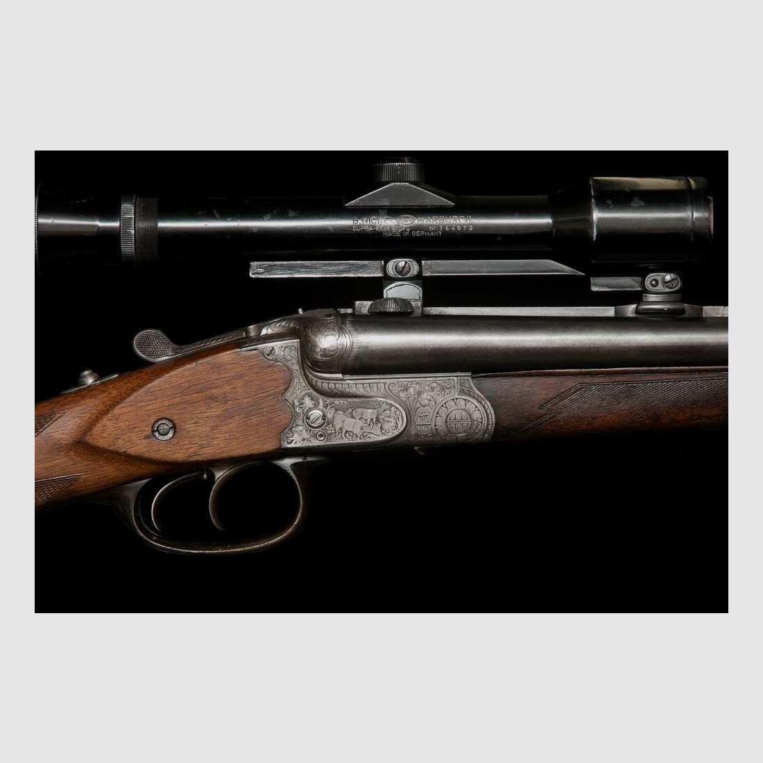 Pre-war drilling Kunz with engraving and stock magazine, year of manufacture 1936