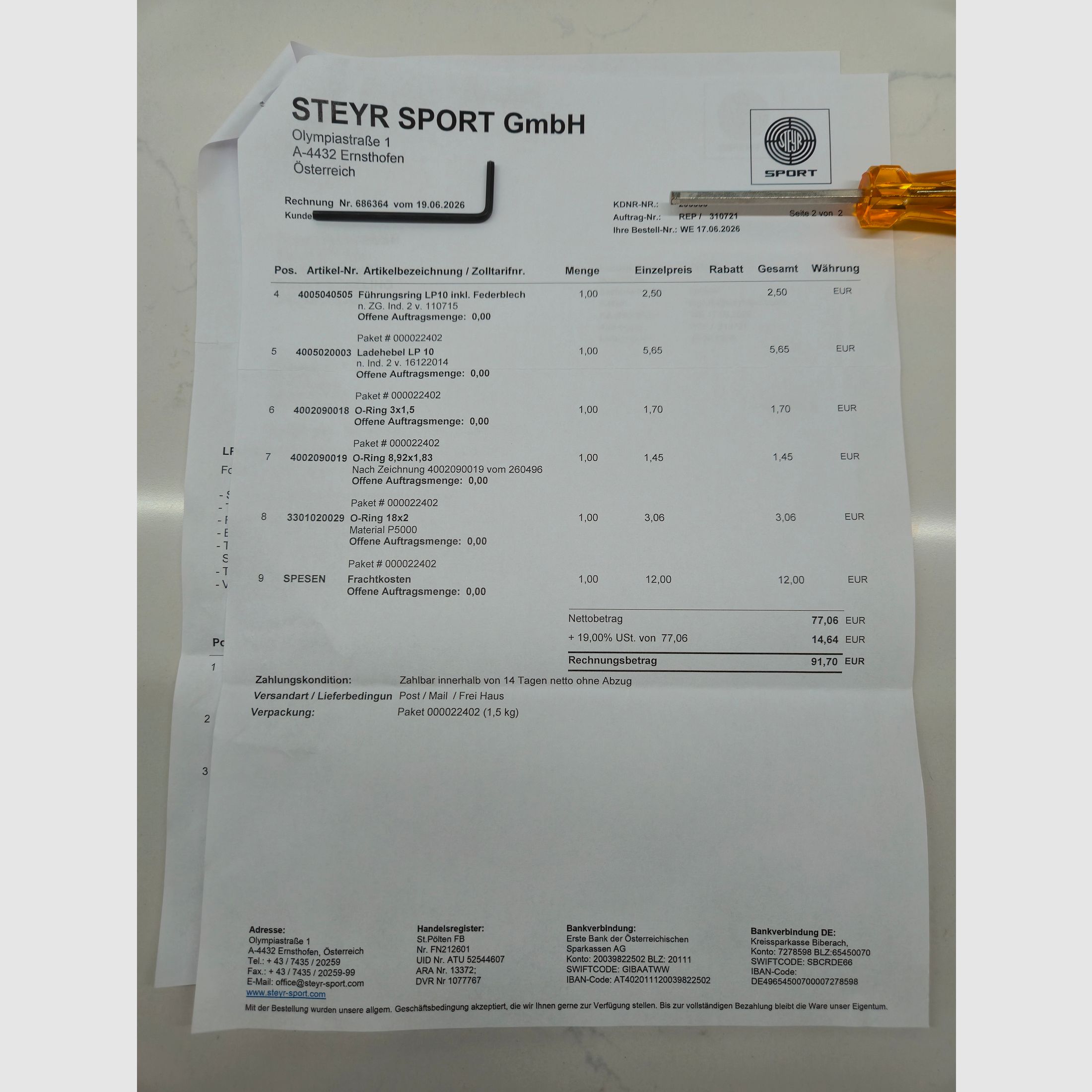 Luftpistole STEYR LP 10 ( LP10 ), Service & Dichtungstausch NEU + TÜV 2032