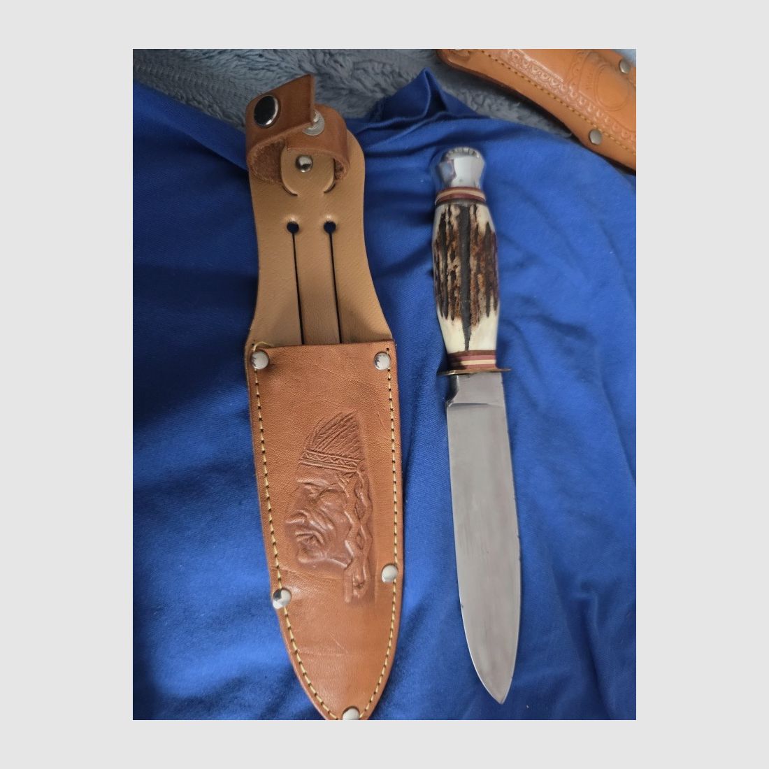 Cuchillo de caza Solingen con mango de asta de ciervo acero inoxidable Drop-Point 10,1–13 cm + funda