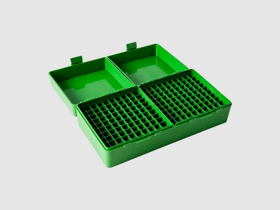 MTM scatola per cartucce RS-200-10 verde con coperchio a ribalta per 200 cartucce .223 e altre.