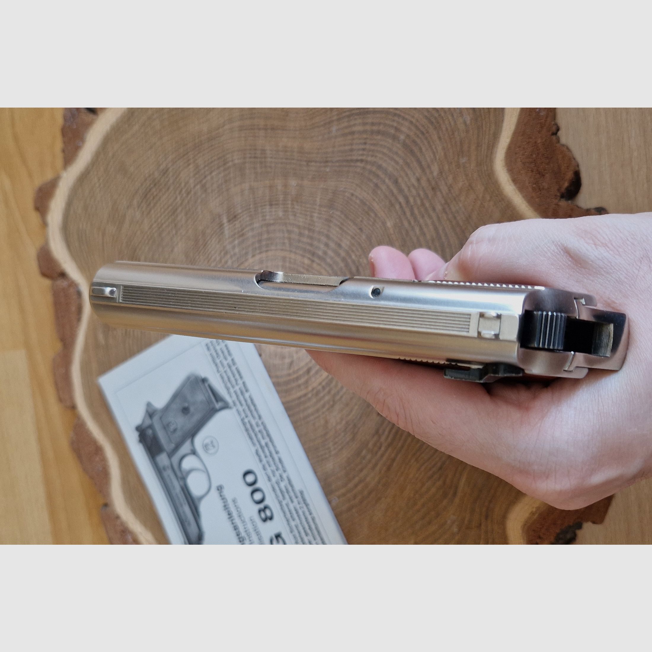 RÖHM RG 800 Pistole 8mm vernickelt mit Holzgriffschalen, gebraucht, OVP + Zubehör Schreckschuss