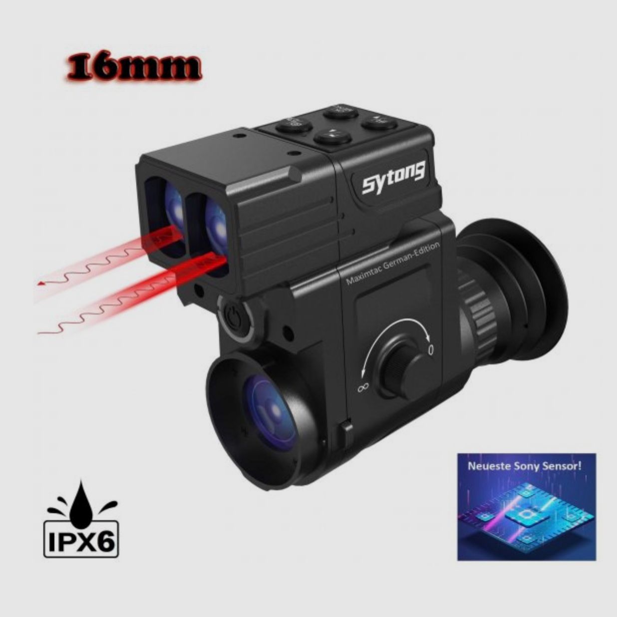 Sytong HT-77 LRF German version 16 mm lens with 45 mm aluminum adapter without IR illuminator