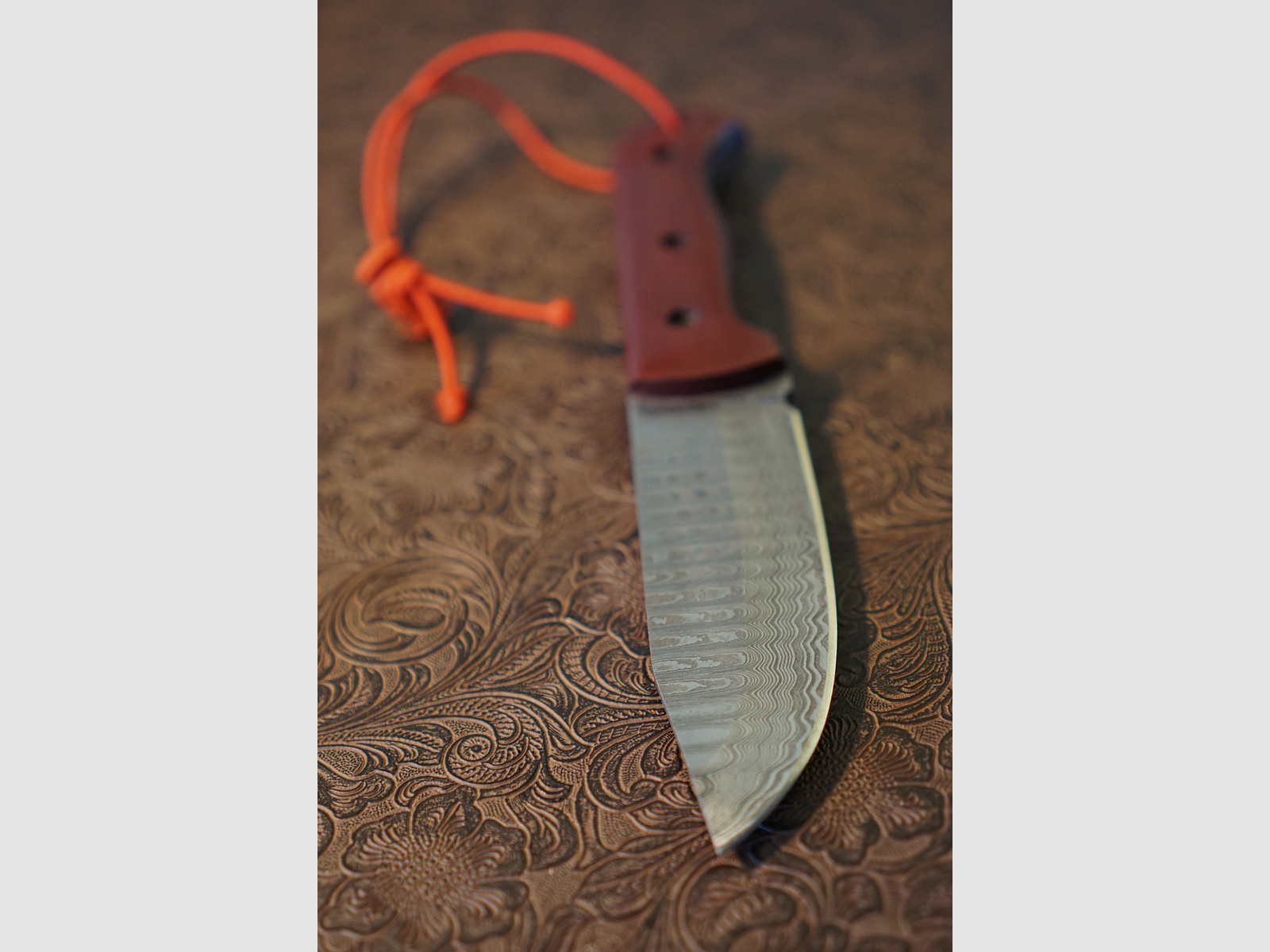 Massives Campmesser - 26,7cm - Damast Fulltang - Micarta - Lederscheide - Neu!