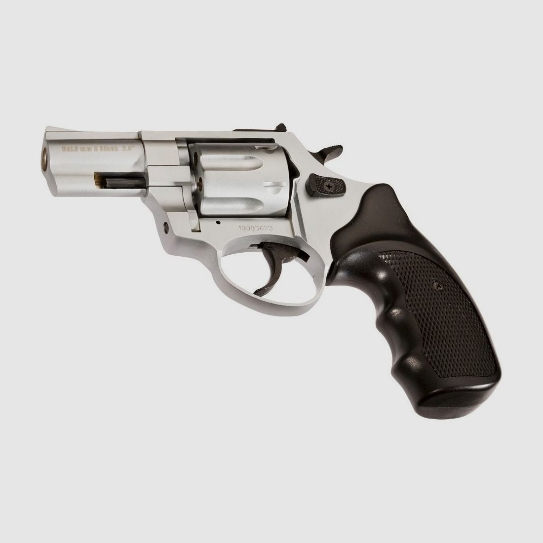 ZORAKI R1 2.5" Matt Chrome 9mm R.K. blank firing revolver in the style of the Smith & Wesson Chiefs Special