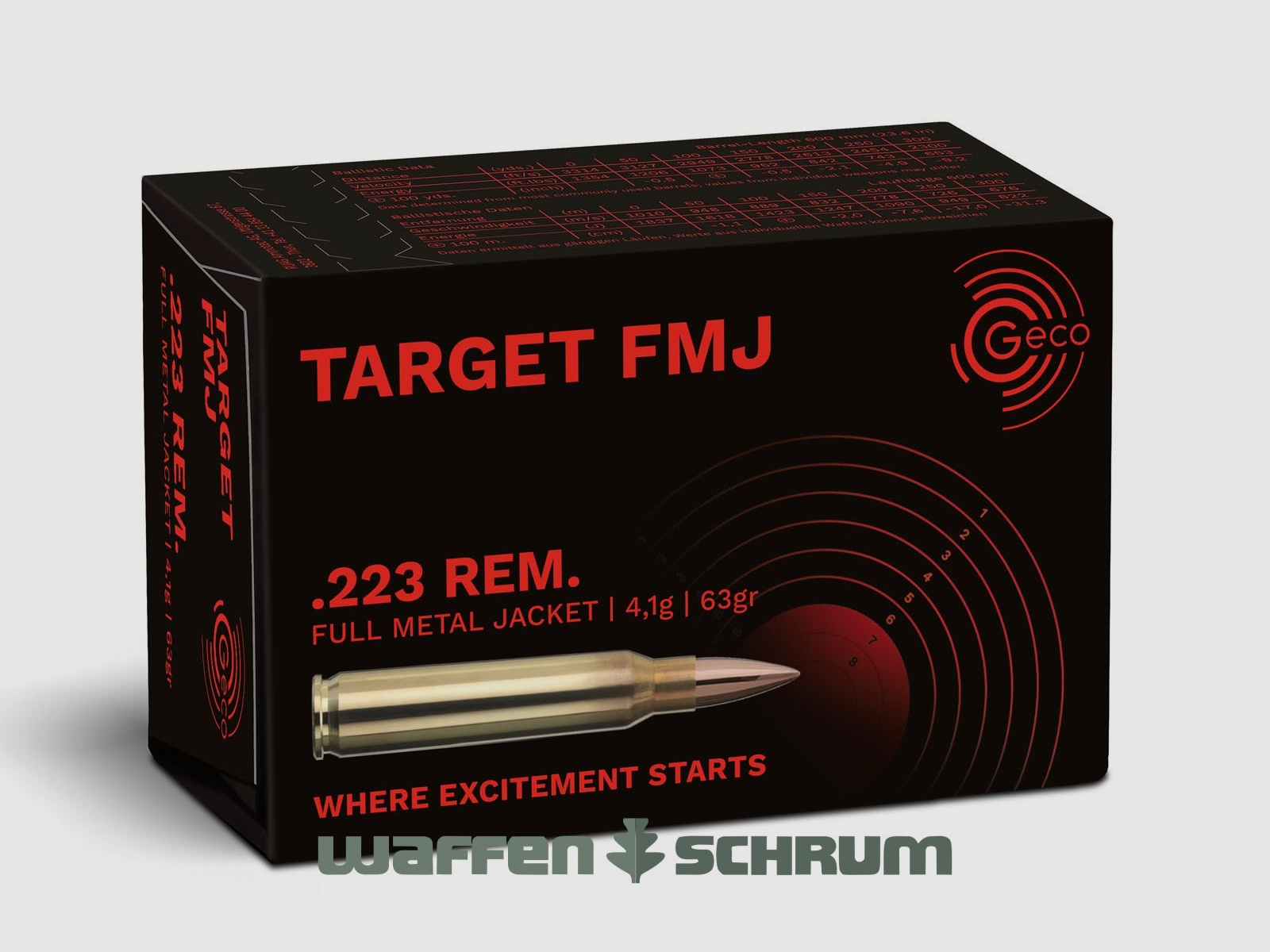 Geco Target 4,1g - 63gr. .223Rem confezione da 50.
