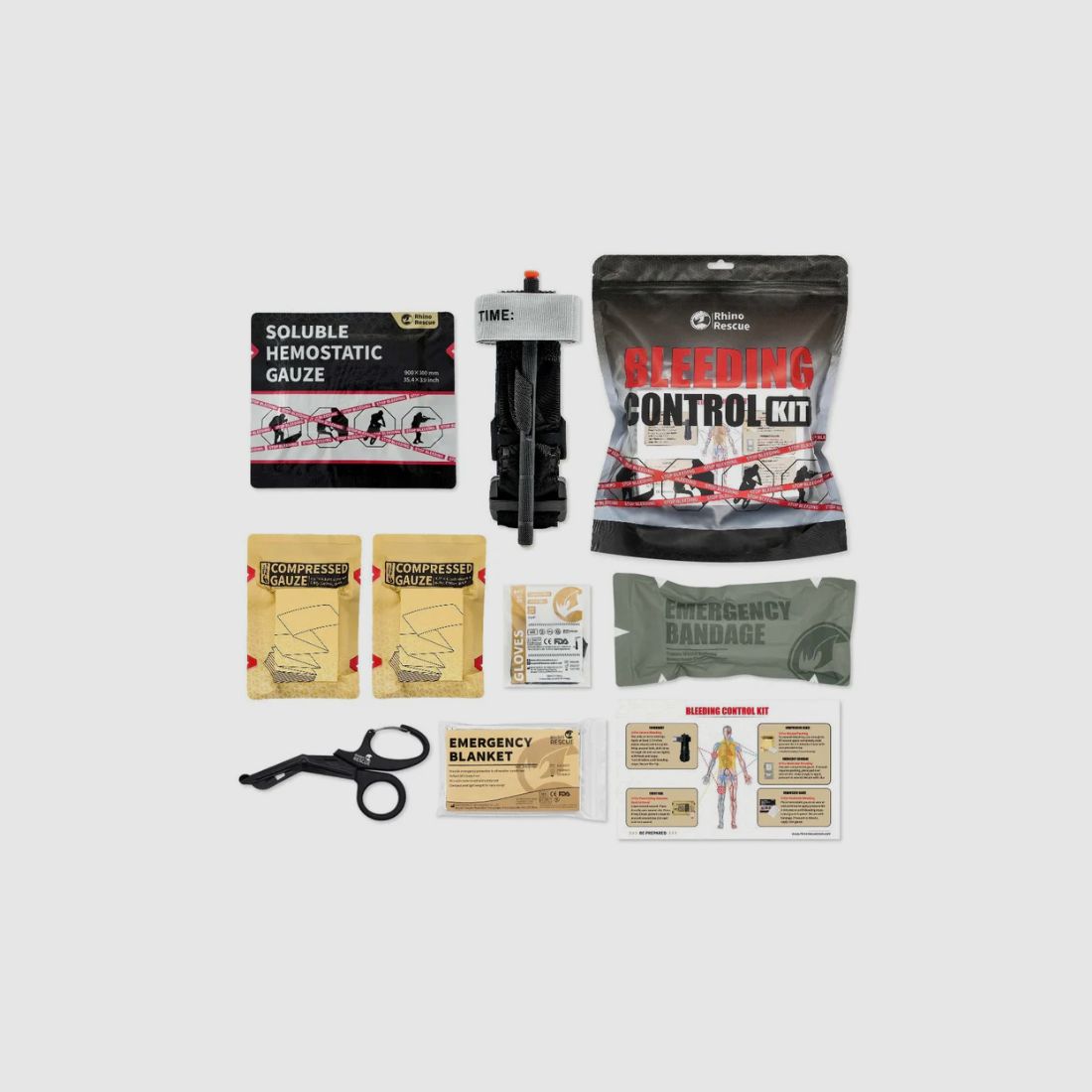 Rhino Rescue – Zestaw do kontroli krwawienia / w tym metalowy opatrunek (7-elementowy), zdjęcie 1 z 2