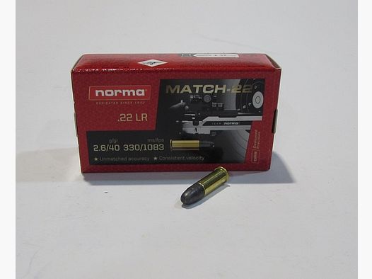 Box mit 50 Patronen .22lr Norma TAC-22 MATCH LRN Bleigeschosse 40 grains