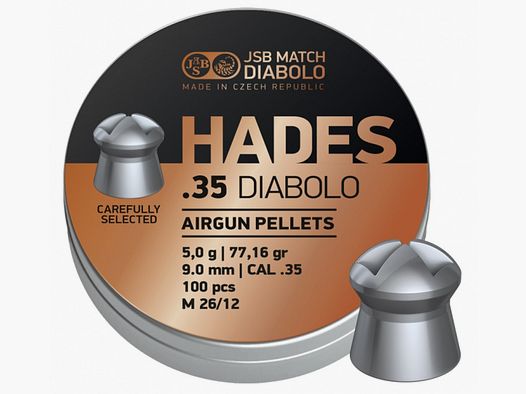 JSB Hades M 26/12 Kaliber 9 mm .35 Diabolo Diabolos 100 Stück 5,0 g 77,16 gr Hohlspitz Field Target