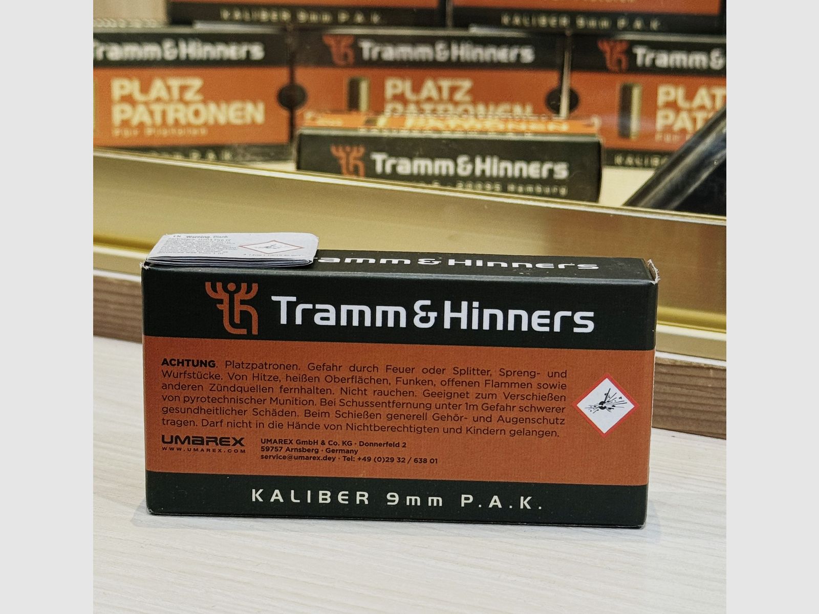 Tramm & Hinners / Umarex - Platzpatronen für Pistolen 9mm P.A.K. (50er) - Messinghülse, Bild 2 von 3