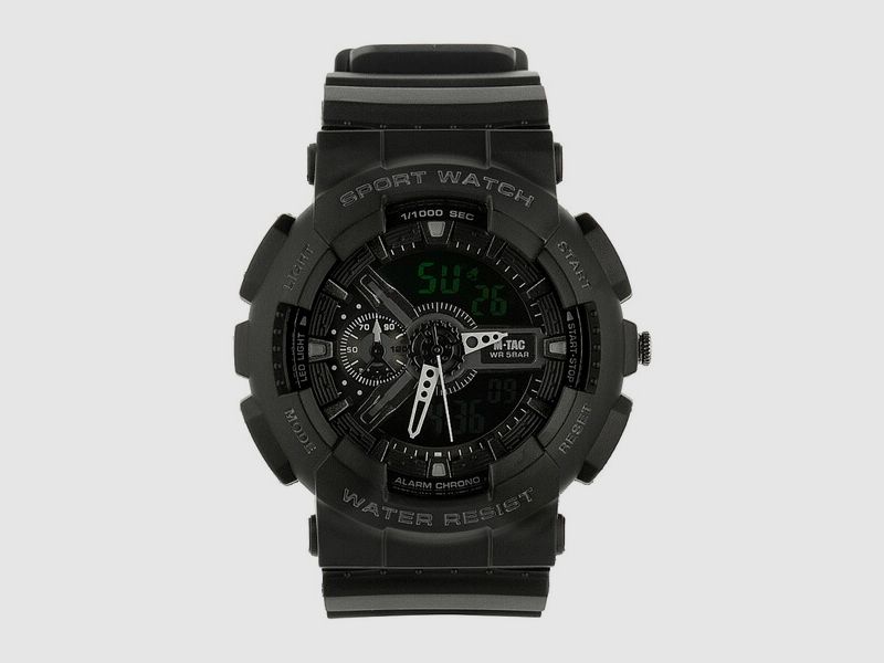 M-Tac® Uhr Sport SCHWARZ m. Stoppuhr + Wecker + Kalender