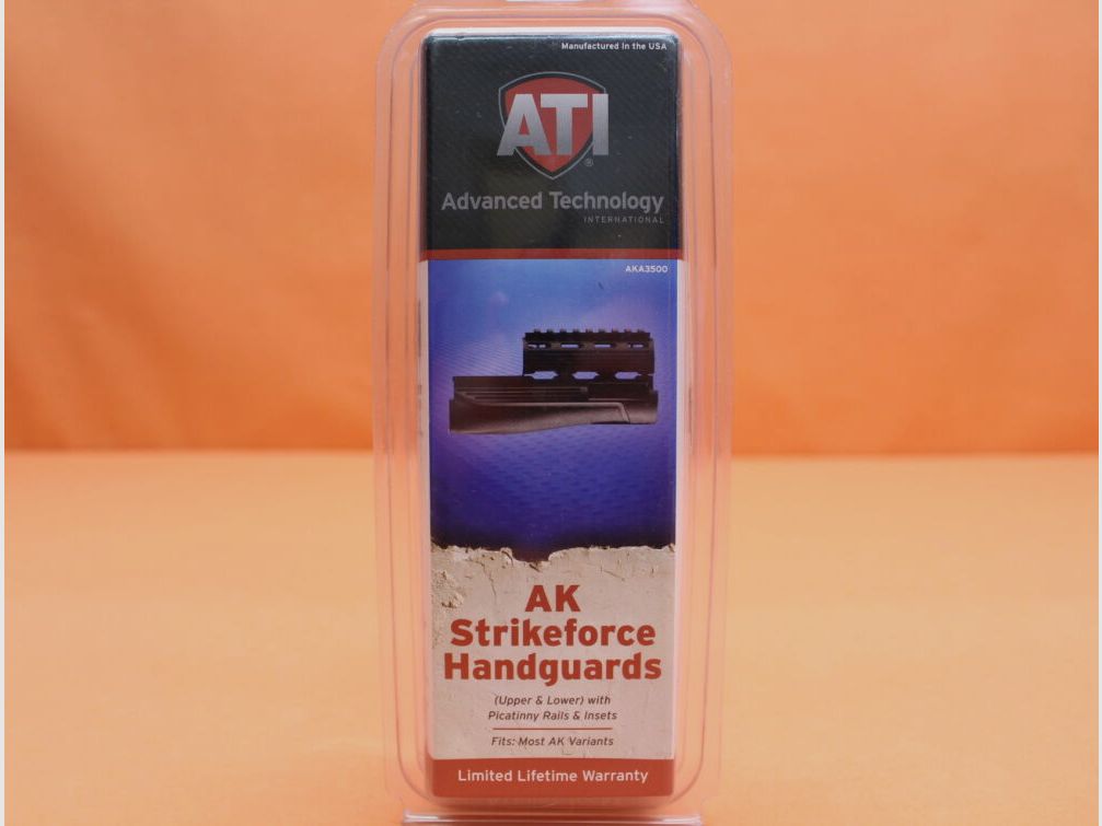 Tecnología avanzada Kalashnikov AKM: sistema de 4 rieles/-protección de mano ATI Strikeforce polímero negro arriba/abajo con rieles laterales