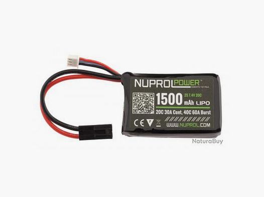 Batería LiPo Nuprol 7,4V 1500mAh 20C - Compacta y Potente - Autonomía Óptima para Equipos de Airsoft