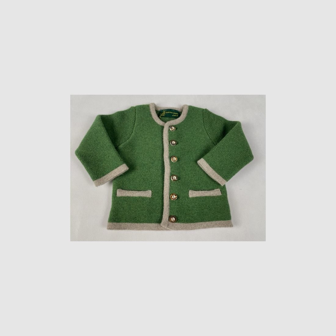 Kinder Strickjacke Merinowolle in Grün/Beige, Bild 1 von 2