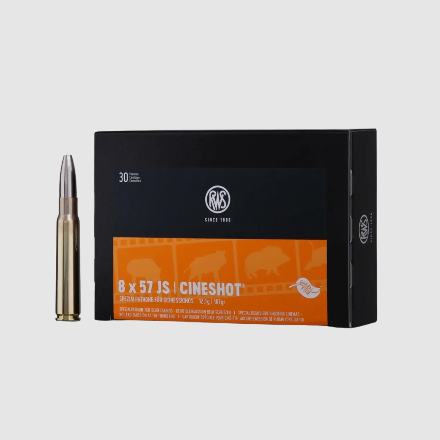 Cartucho especial Cineshot 8x57 JS para cine de tiro 187 grs 30 disparos