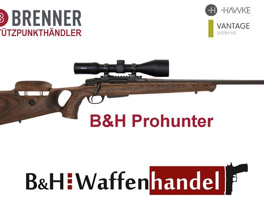 Brenner Komplettpaket:	 BR20 B&H Prohunter Lochschaft mit Hawke 3-12x56 fertig montiert