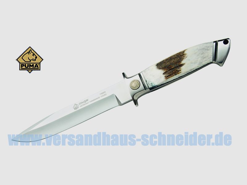 Puma Jagdmesser Cougar, Stahl 1.4112, Hirschhorn, Sattellederscheide (P18)