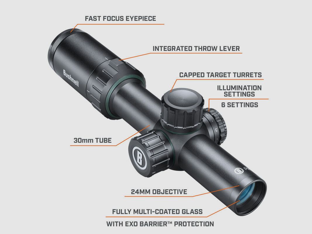 Bushnell Zielfernrohr Prime 1-4x24 beleuchtetes Absehen German 4A SFP #RP1424BS9