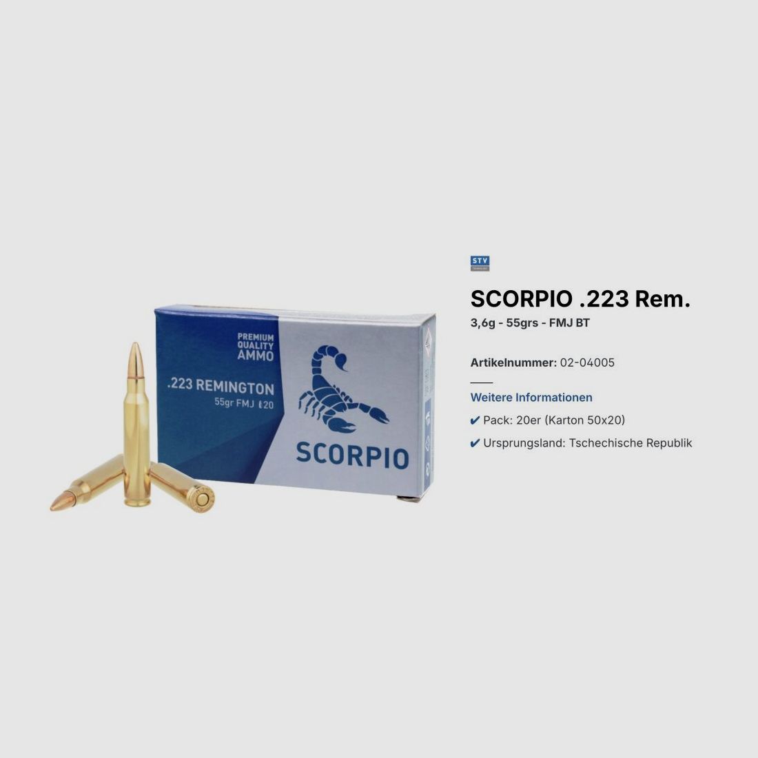 Scorpio STV 1.000 strzałów 3,6g - 55grs FMJ BT