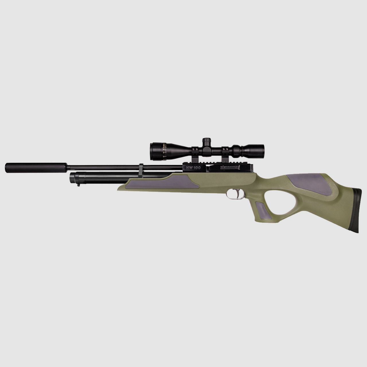Pressluftgewehr Weihrauch HW 100 T Special Edition Green olivgrĂĽner Synthetiklochschaft SchalldĂ¤mpfer Kaliber 4,5 mm (P18)