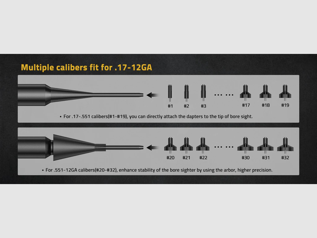 CVLife Bore Sight Laser - 32 Adaptern für Kaliber von 0,17 bis 12GA