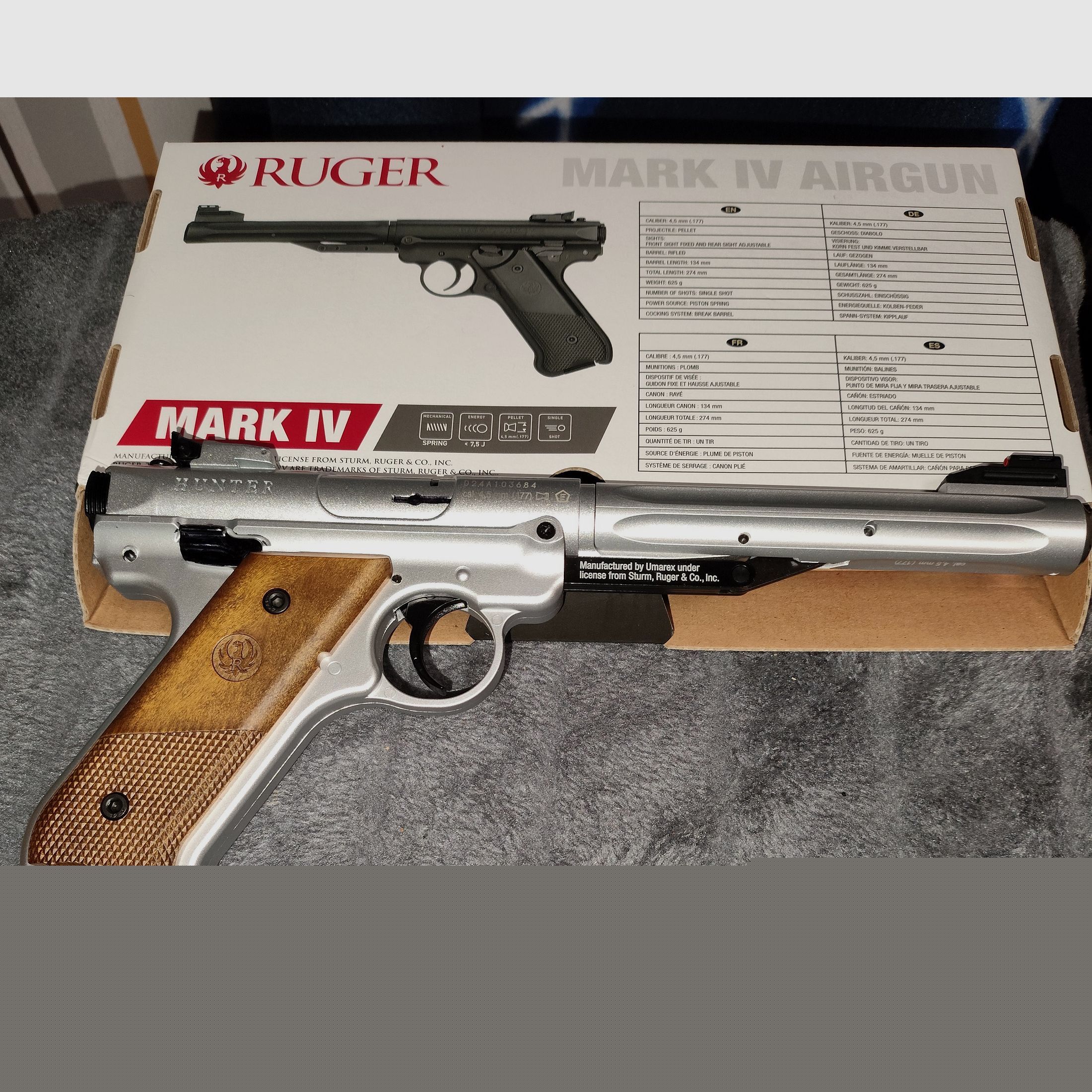 Ruger Mark 4 Hunter Luchtpistool 4,5 Diabolo Zilver