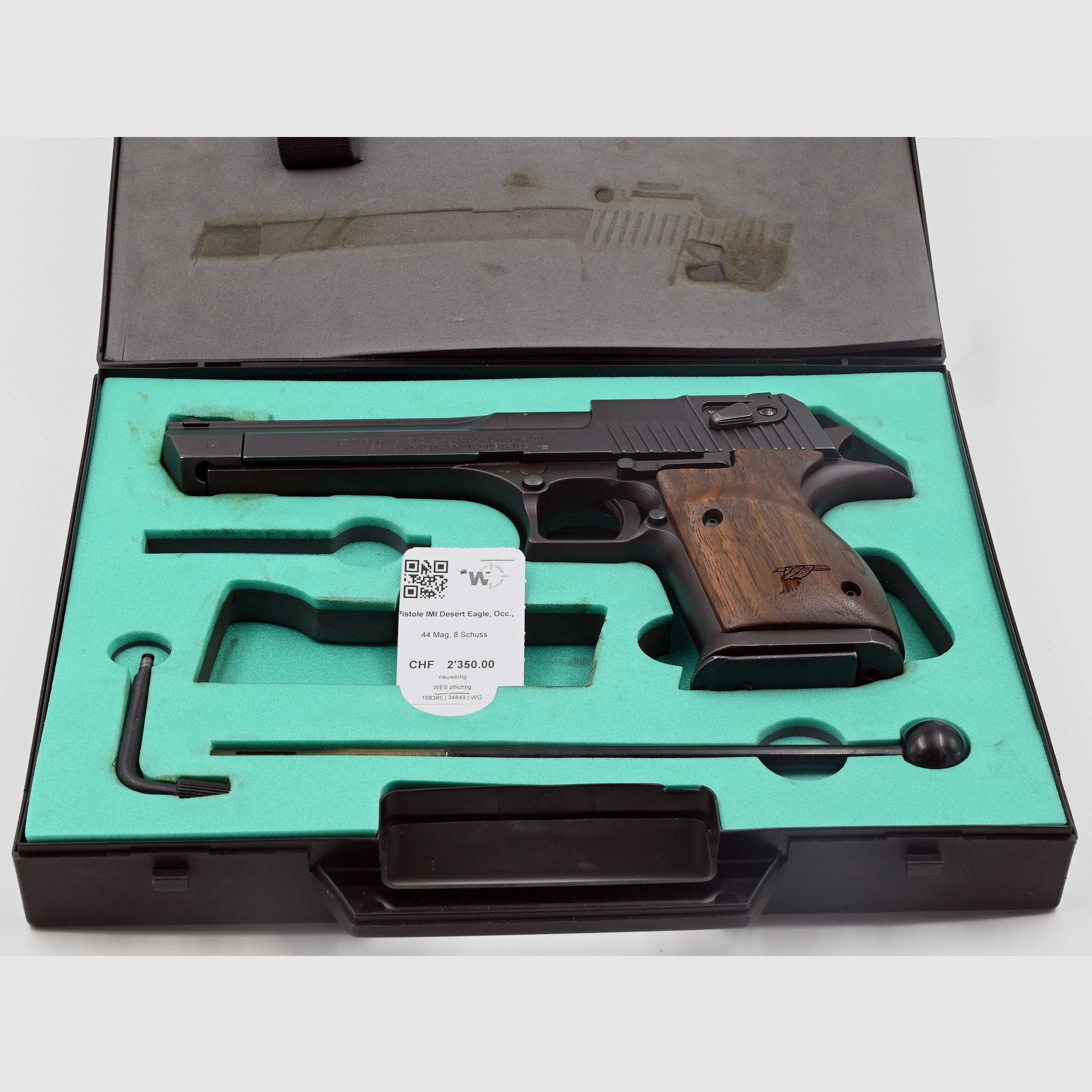 Pistole IMI Desert Eagle, Schwarz, Occ., .44 Mag, 8 Schuss, Holz Griffschalen, Bild 3 von 3