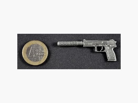 H&K SOCOM Pistole mit Schalldämpfer als Metall-Anstecker