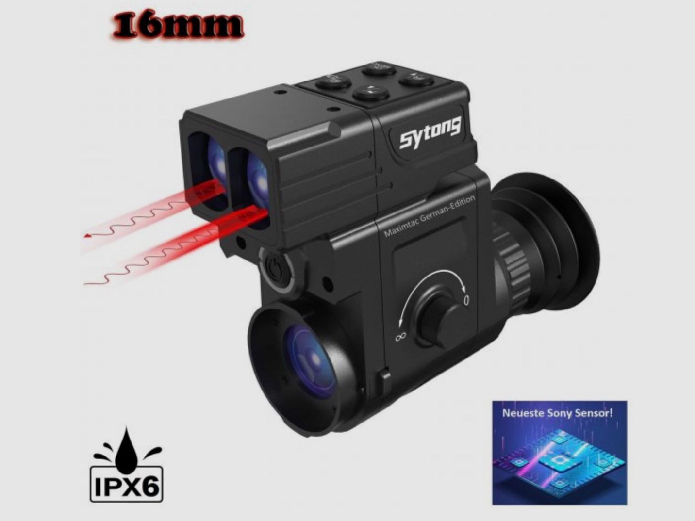 Sytong HT-77 LRF Nederlandse versie 16 mm lens met 45 mm alu-adapter zonder IR-straler