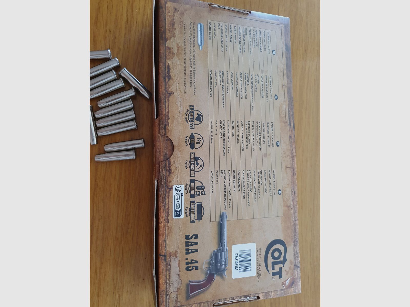 Colt Single Action Army SAA Co2 gezogener Lauf, 4,5 mm Diabolo, inkl. 12 Ladehülsen
