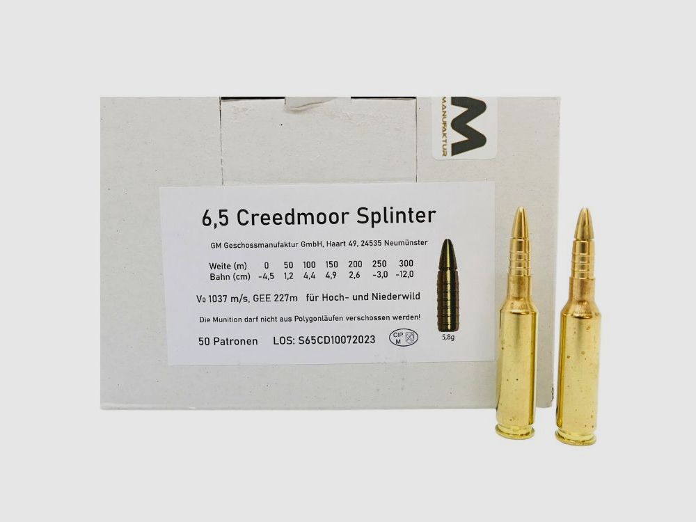 Geschoss-Manufaktur 6,5mm Creedmoor 5,9g Büchsenpatronen Bleifrei
