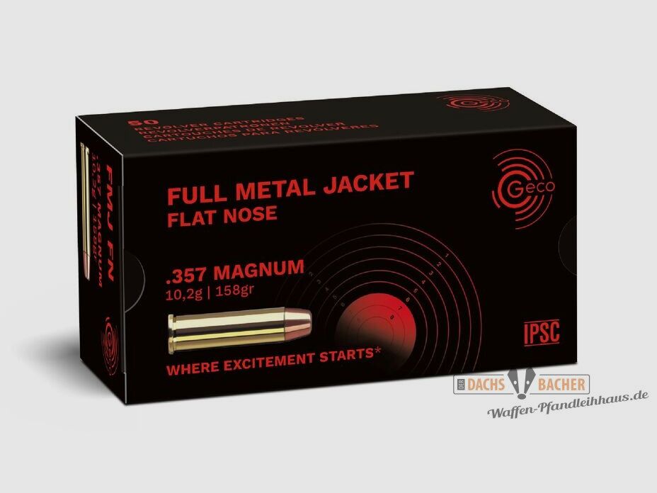 GECO .357 Magnum FMJ Full Metal Jacket Flat Nose 10,2g/158gr 50 cartouches