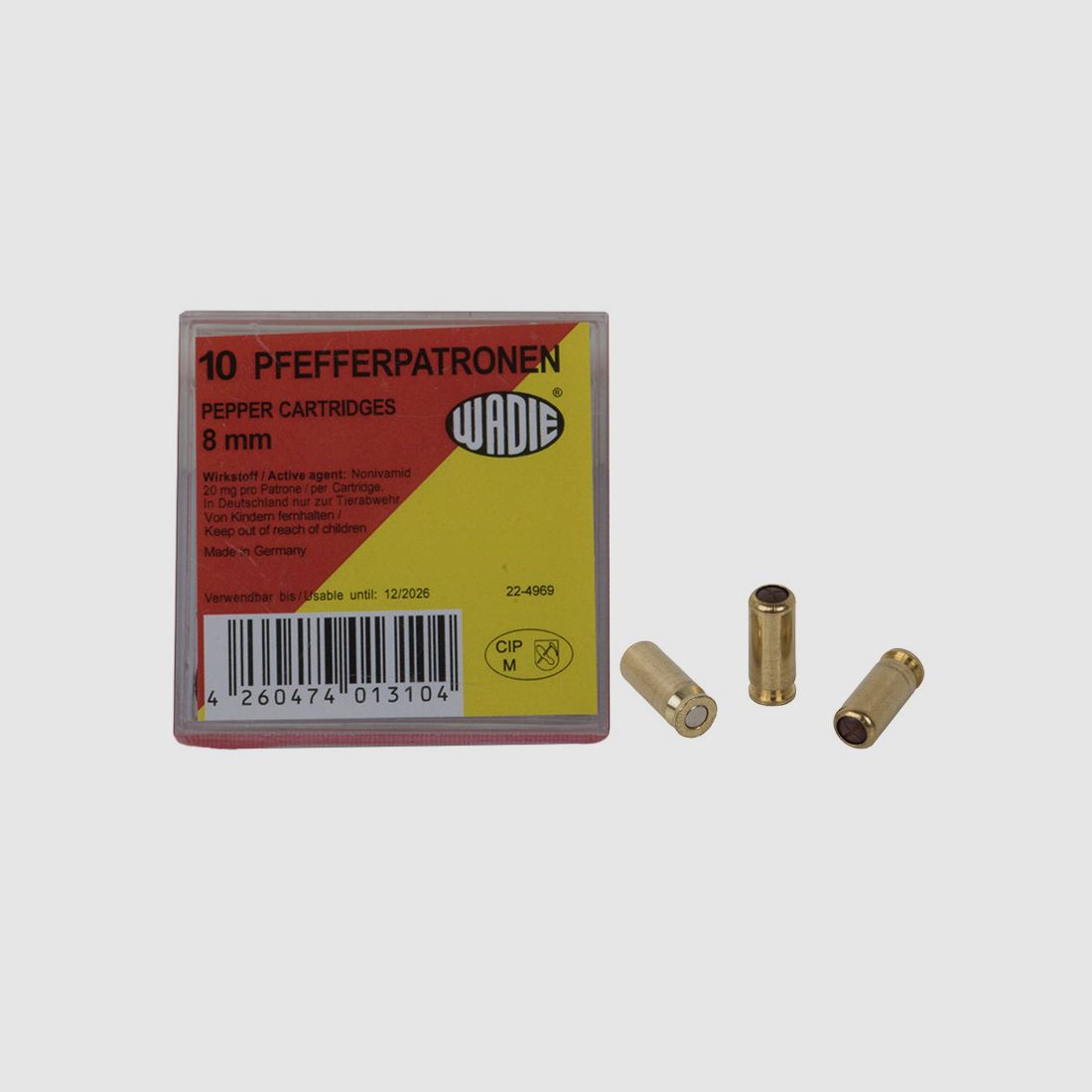 Pfefferpatronen Abwehrpatronen Wadie Kaliber 8 mm PV fĂĽr Pistolen 20 mg Wirkstoff 10 StĂĽck (P18)