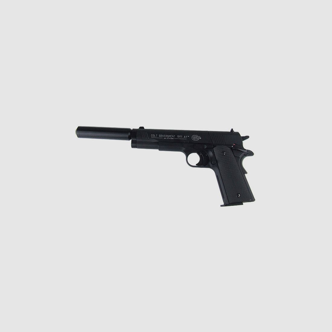 CO2 Pistole Colt 1911 A1 schwarz Kaliber 4,5 mm Diabolo (P18)+ SchalldĂ¤mpfer schwarz Adapter