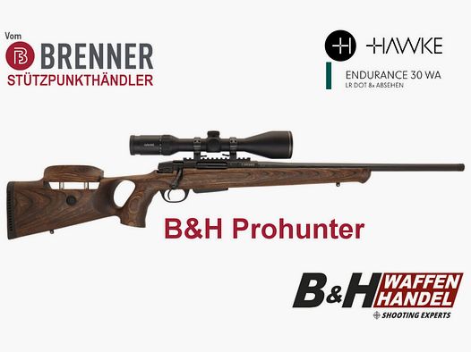 Brenner compleetpakket: BR20 B&H Prohunter kolf met Hawke Endurance 3-12x56 kant-en-klaar gemonteerd
